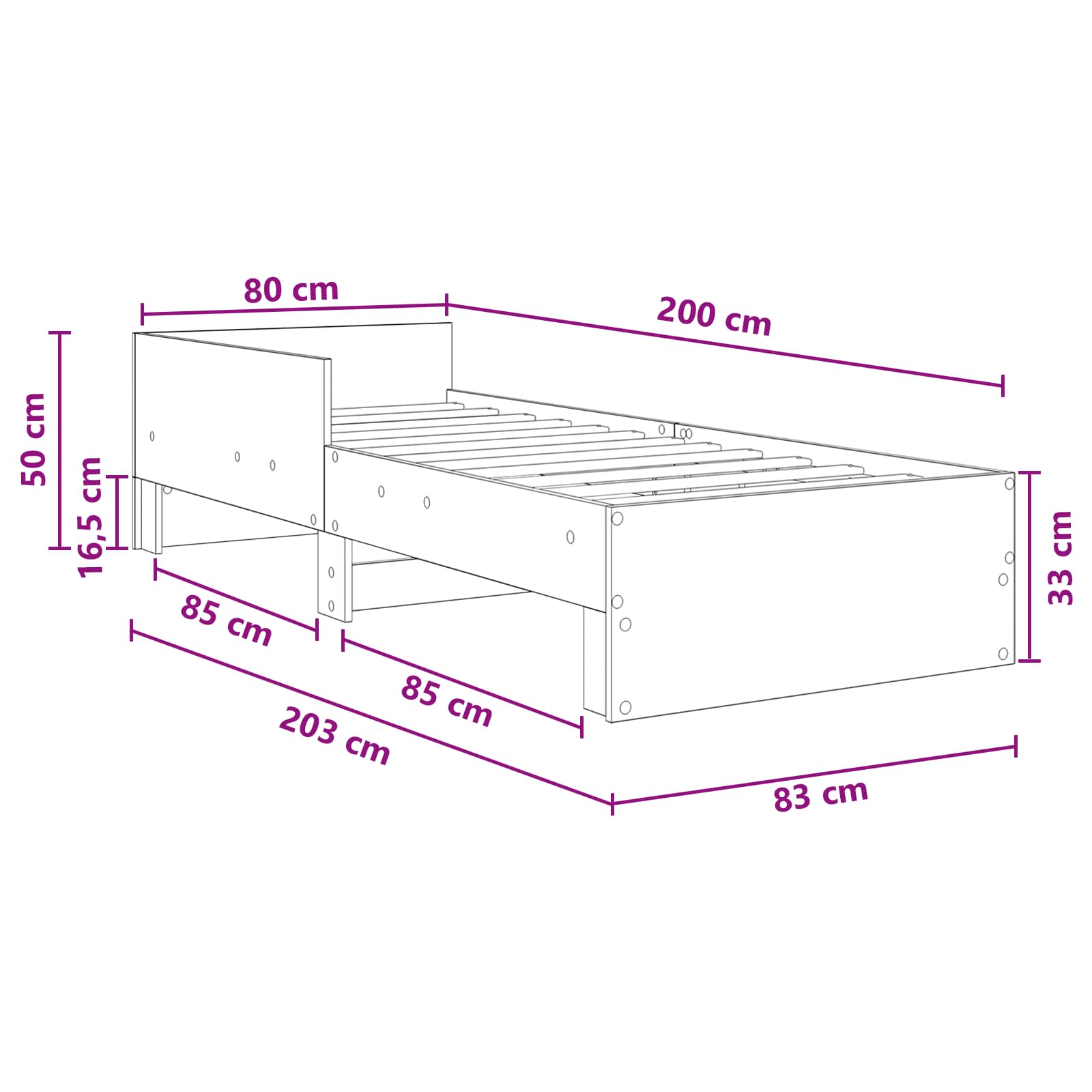 Κρεβάτι με Κεφαλάρι Μαύρη Δρυς 80 x 200 cm Επεξεργασμένο Ξύλο - Pakobazaar