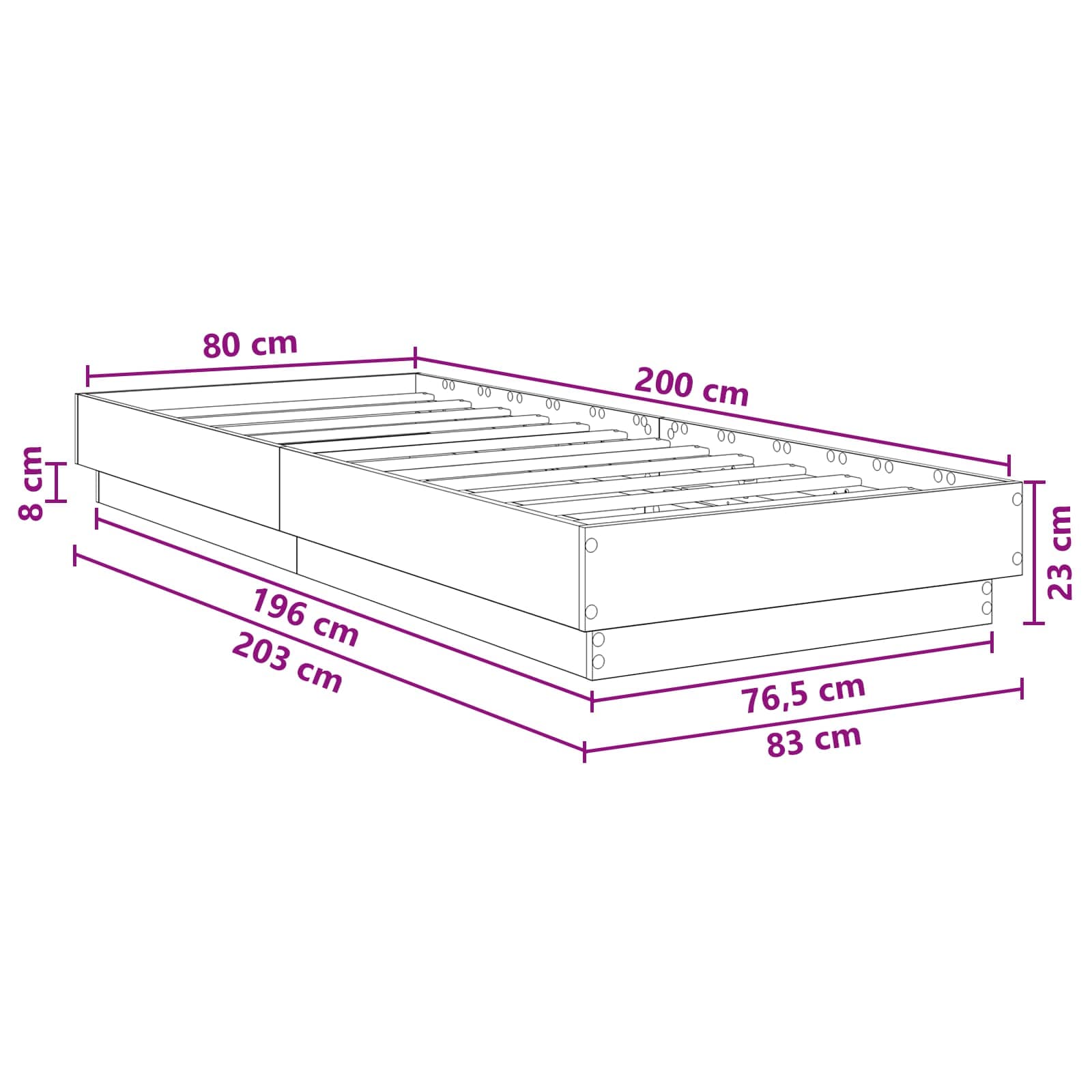 Κρεβάτι δαπέδου Sonoma Δρυς 80 x 200 cm Επεξεργασμένο Ξύλο - Pakobazaar