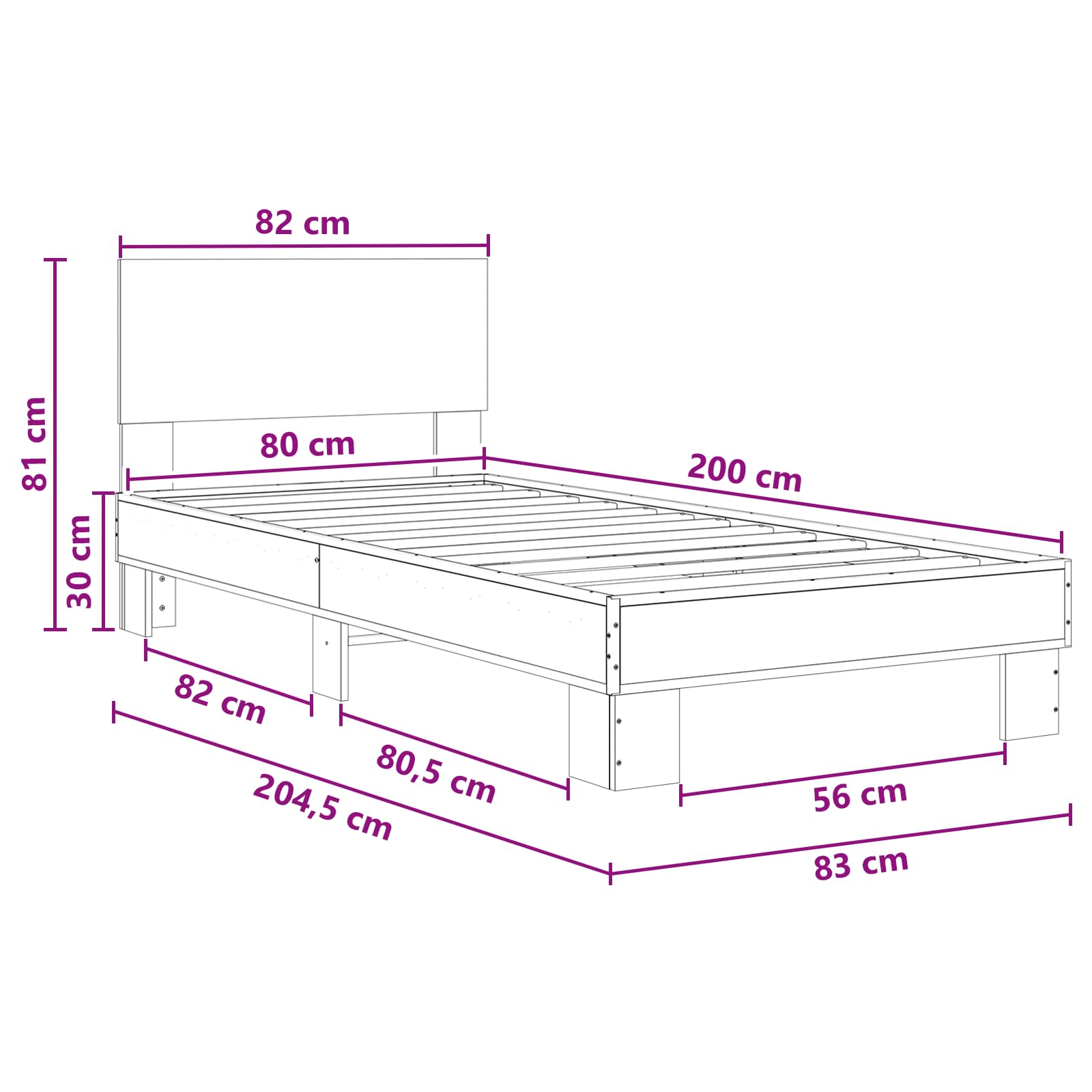 Κρεβάτι με Κεφαλάρι Sonoma Δρυς 80 x 200 cm Επεξεργασμένο Ξύλο - Pakobazaar