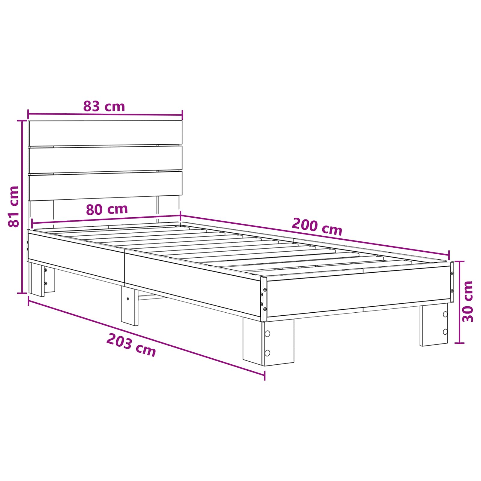 Κρεβάτι με Κεφαλάρι Μαύρη Δρυς 80 x 200 cm Επεξεργασμένο Ξύλο - Pakobazaar