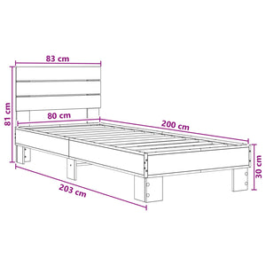 Κρεβάτι με Κεφαλάρι Μαύρη Δρυς 80 x 200 cm Επεξεργασμένο Ξύλο - Pakobazaar