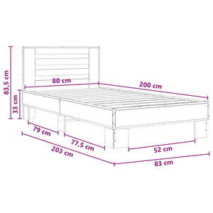 Κρεβάτι με Κεφαλάρι Γκρι Sonoma 80 x 200 cm Επεξεργασμένο Ξύλο - Pakobazaar