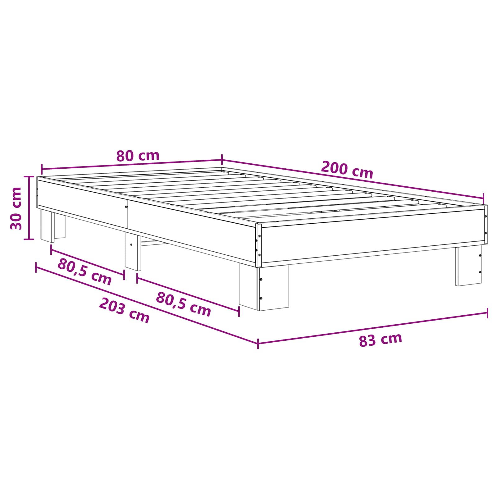Σκελετός Κρεβατιού Καπνιστό Δρύς 80 x 200 cm Επεξεργασμένο Ξύλο - Pakobazaar