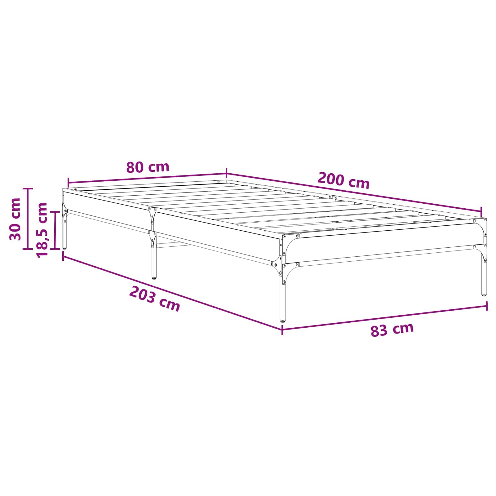 Σκελετός Κρεβατιού Παλαιωμένο ξύλο 80 x 200 cm - Pakobazaar