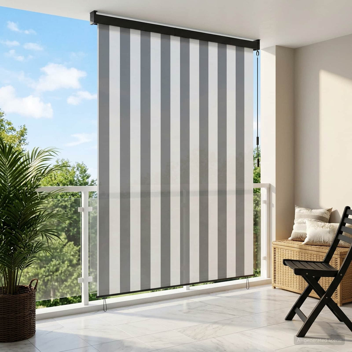 Ρόλερ Γκρι και Λευκό 80 x 250 cm Ύφασμα και Αλουμίνιο - Pakobazaar