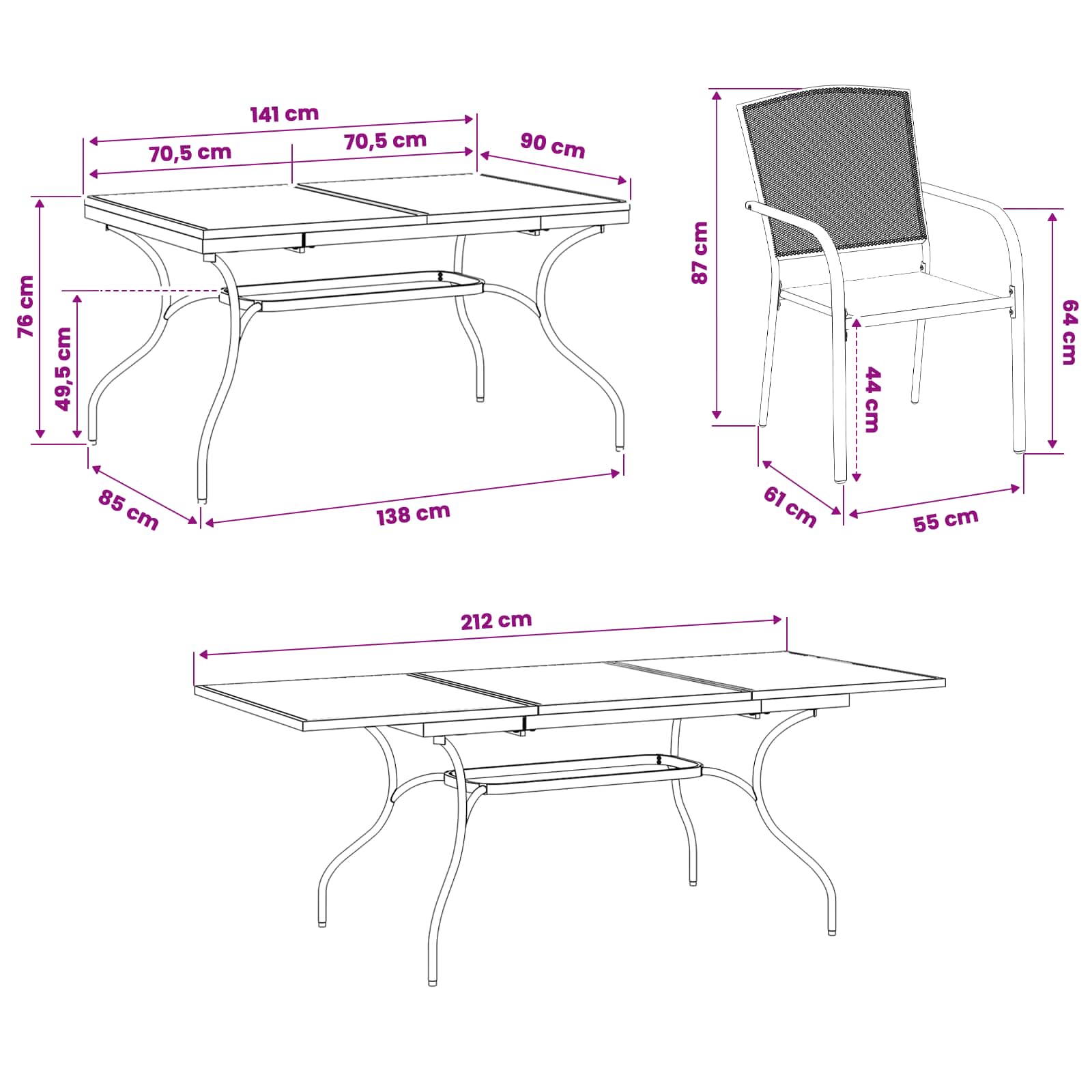 Σέτ φαγητού για κήπο 9 pcs Ανθρακί 212 x 90 x 76 εκ. - Pakobazaar