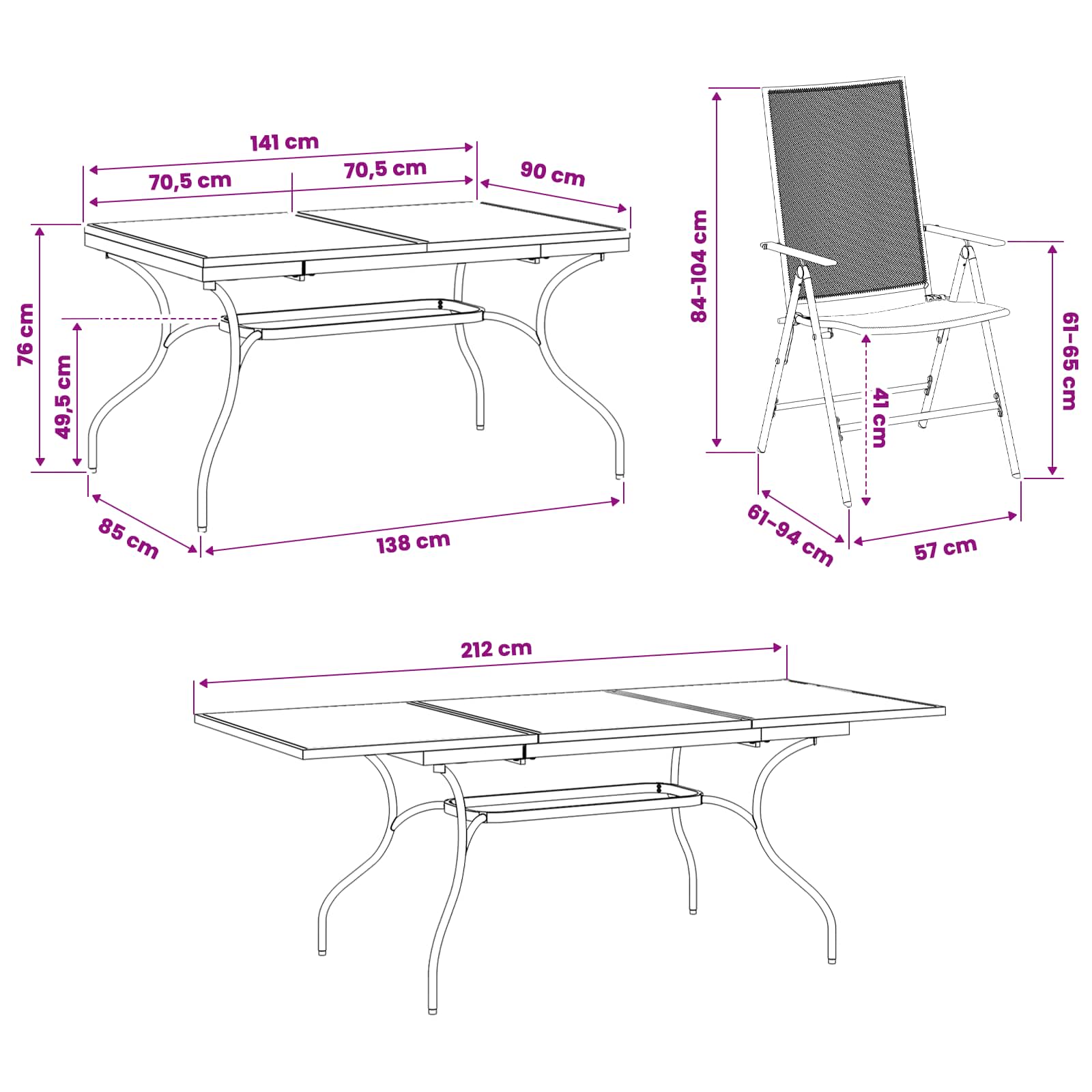 Σέτ φαγητού για κήπο 9 pcs Ανθρακί 212 x 90 x 76 εκ. - Pakobazaar