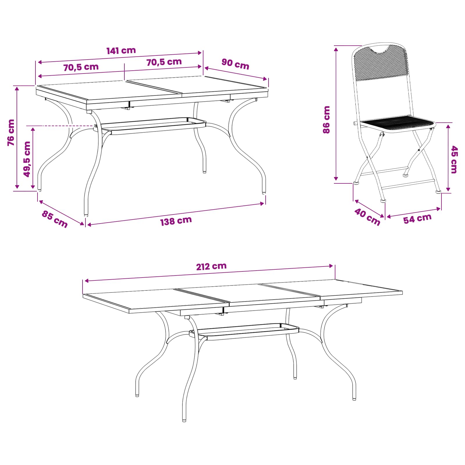 Σέτ φαγητού για κήπο 7 pcs Ανθρακί 212 x 90 x 76 εκ. - Pakobazaar