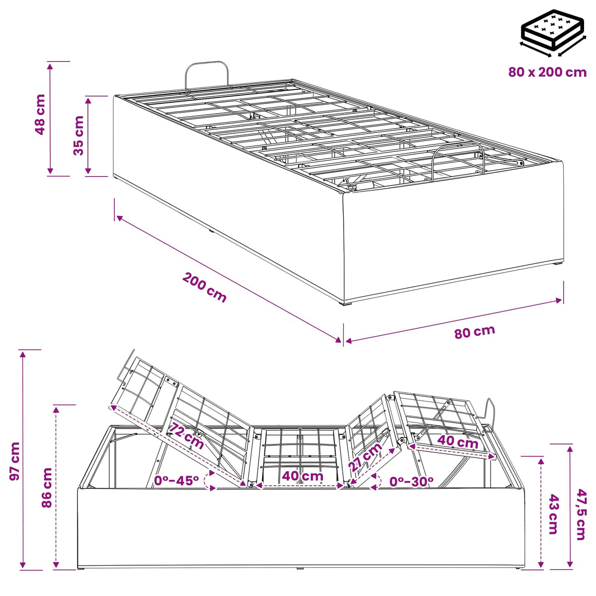 Ηλεκτρικό Ρυθμιζόμενο Στήριγμα Κρεβατιού Μαύρο