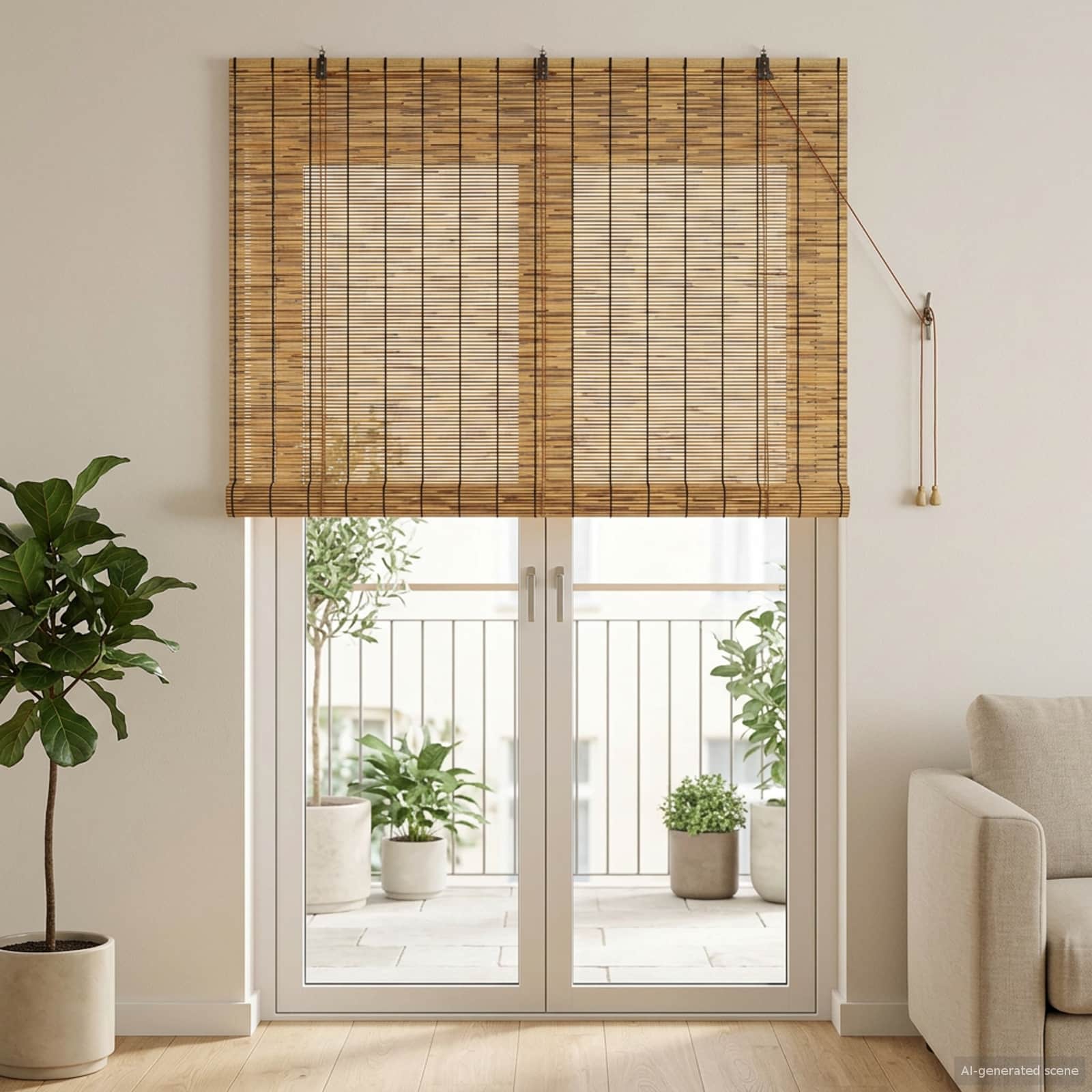 Ρόλερ (στόρι) Καφέ 140 x 220 cm Καλάμι - Pakobazaar