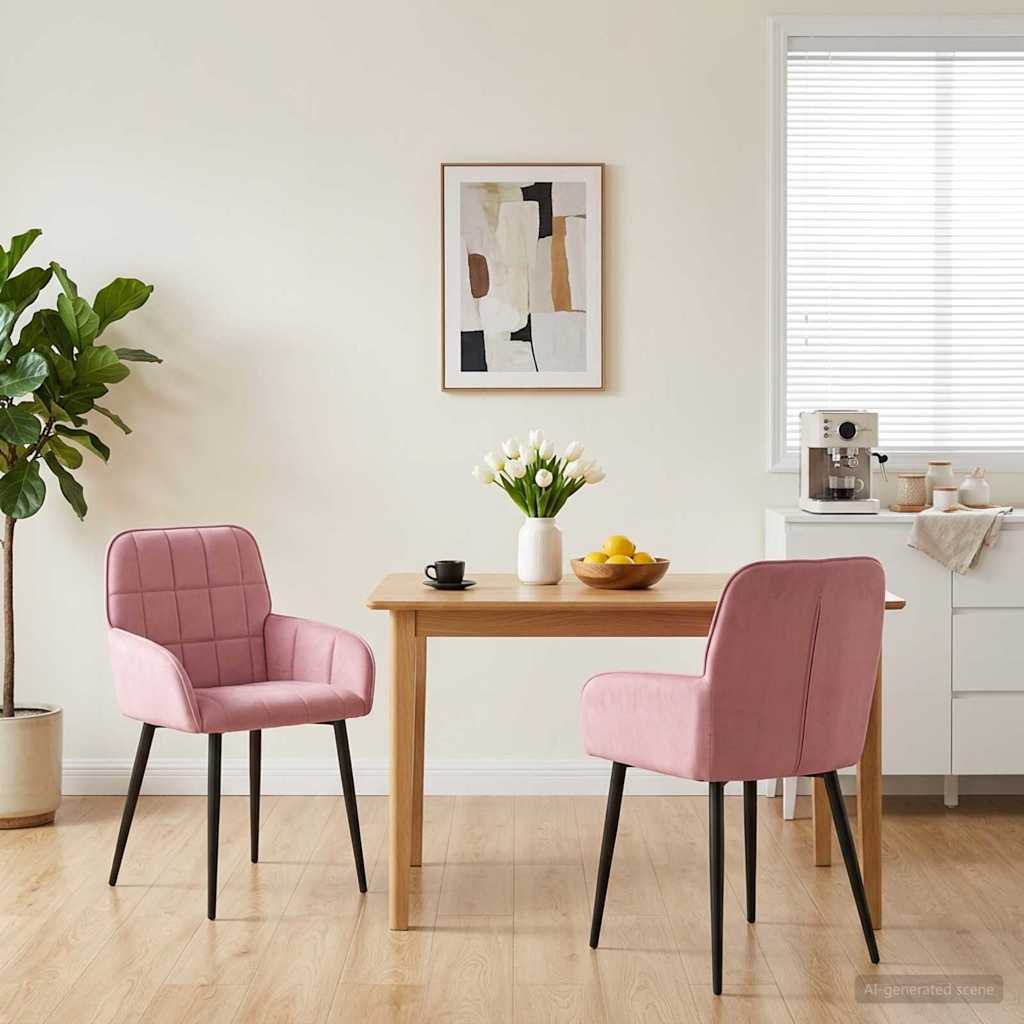Καρέκλες φαγητού 2 pcs Βελούδο Ροζ 57 x 50 x 85 εκ. - Pakobazaar