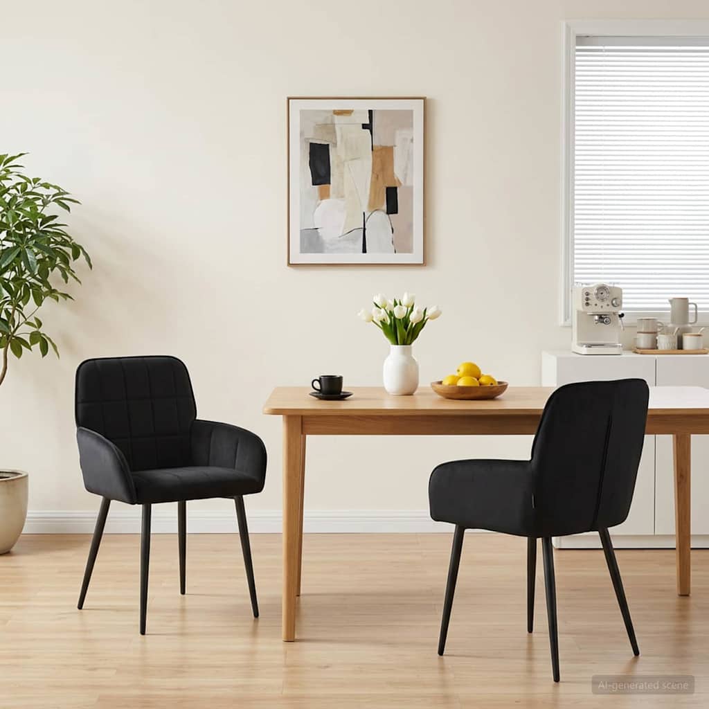 Καρέκλες φαγητού 2 pcs Βελούδο Μαύρο 57 x 50 x 85 εκ. - Pakobazaar