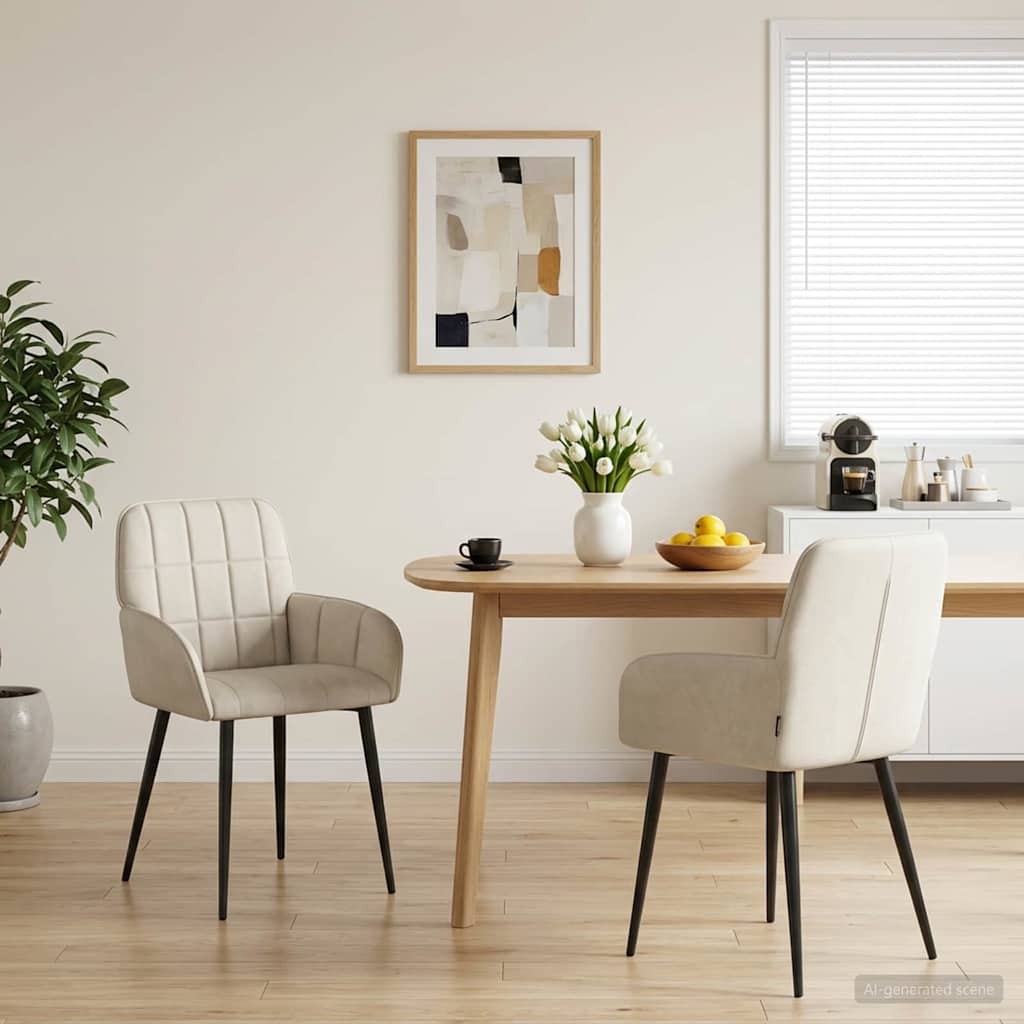 Καρέκλες φαγητού 2 pcs Βελούδο Κρεμ 57 x 50 x 85 εκ. - Pakobazaar