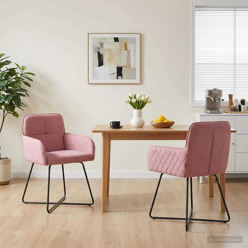 Καρέκλες φαγητού 2 pcs Βελούδο Ροζ 59 x 56,5 x 86 εκ. - Pakobazaar
