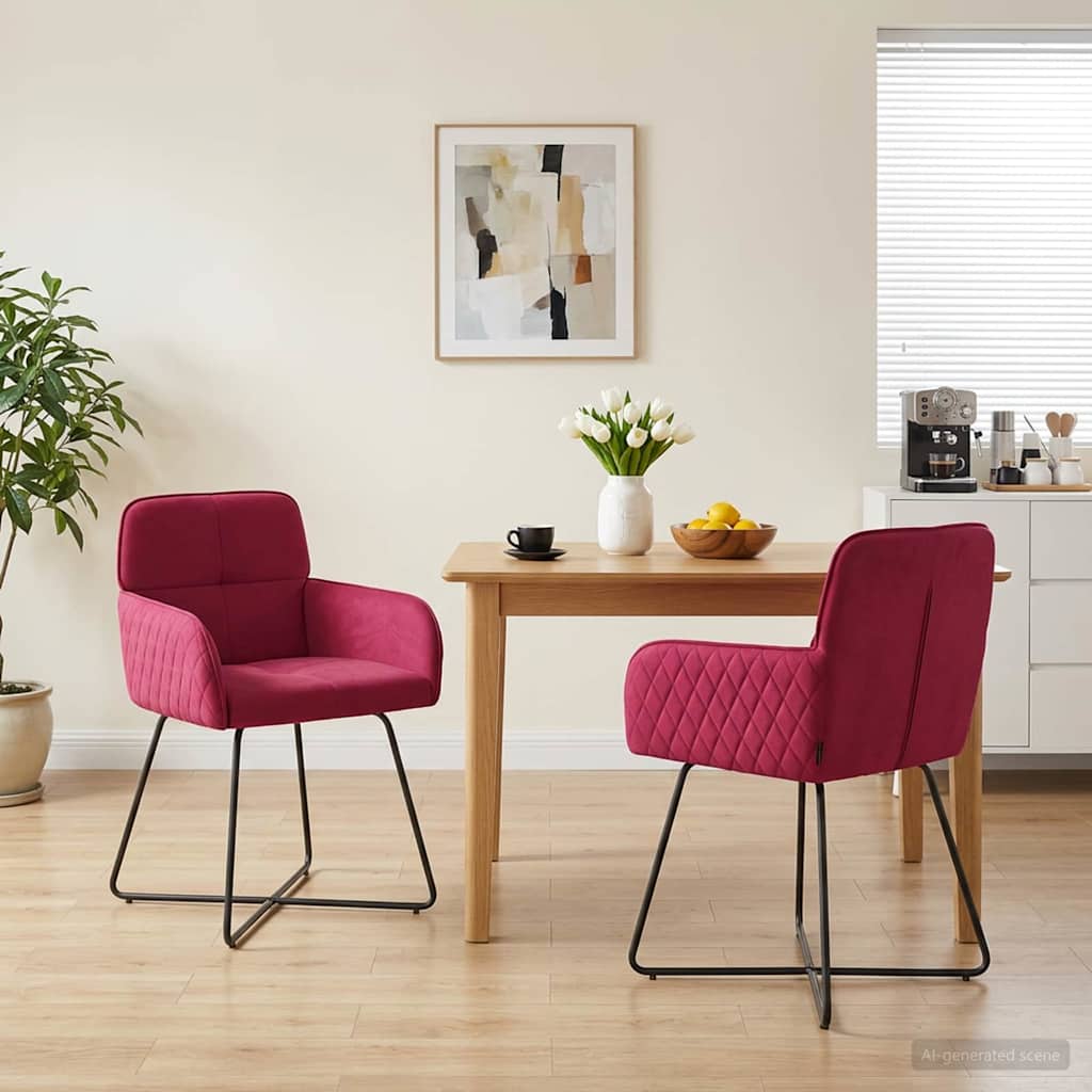 Καρέκλες φαγητού 2 pcs Βελούδο Κόκκινο 59 x 56,5 x 86 εκ. - Pakobazaar