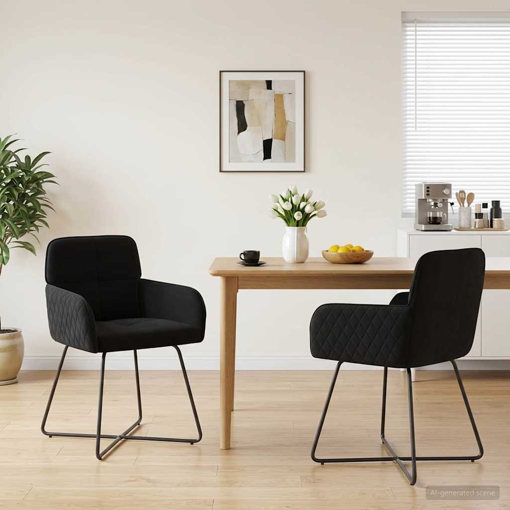 Καρέκλες φαγητού 2 pcs Βελούδο Μαύρο 59 x 56,5 x 86 εκ. - Pakobazaar