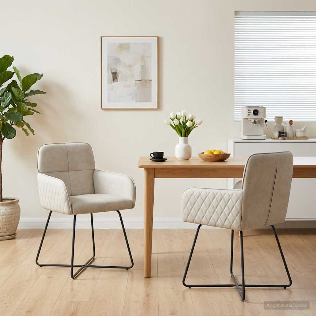 Καρέκλες φαγητού 2 pcs Βελούδο Κρεμ 59 x 56,5 x 86 εκ. - Pakobazaar