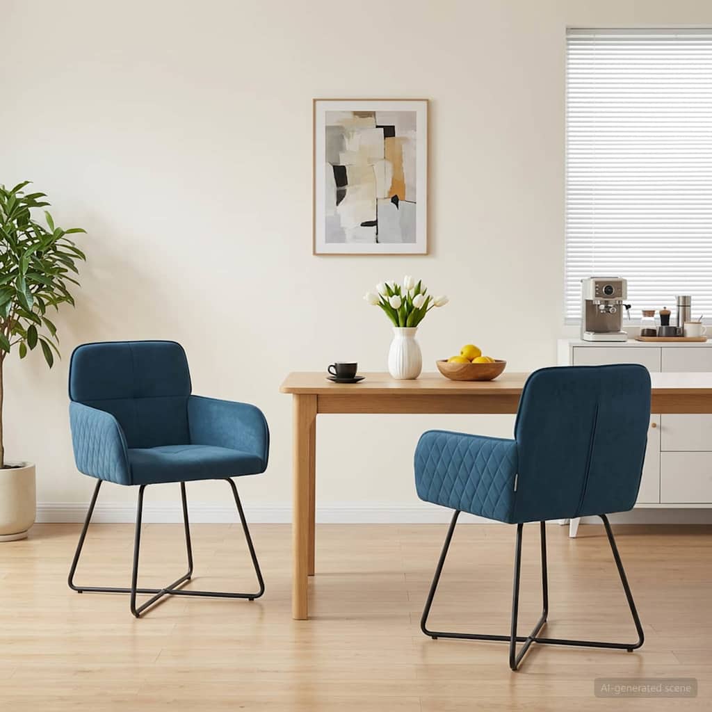 Καρέκλες φαγητού 2 pcs Βελούδο Μπλε 59 x 56,5 x 86 εκ. - Pakobazaar