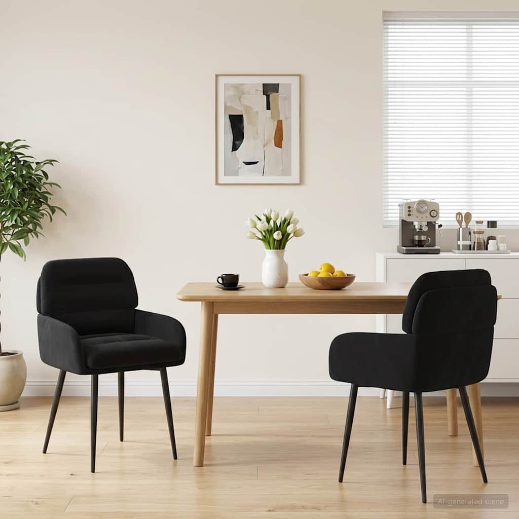 Καρέκλες φαγητού 2 pcs Βελούδο Μαύρο 59 x 59,5 x 90 εκ - Pakobazaar