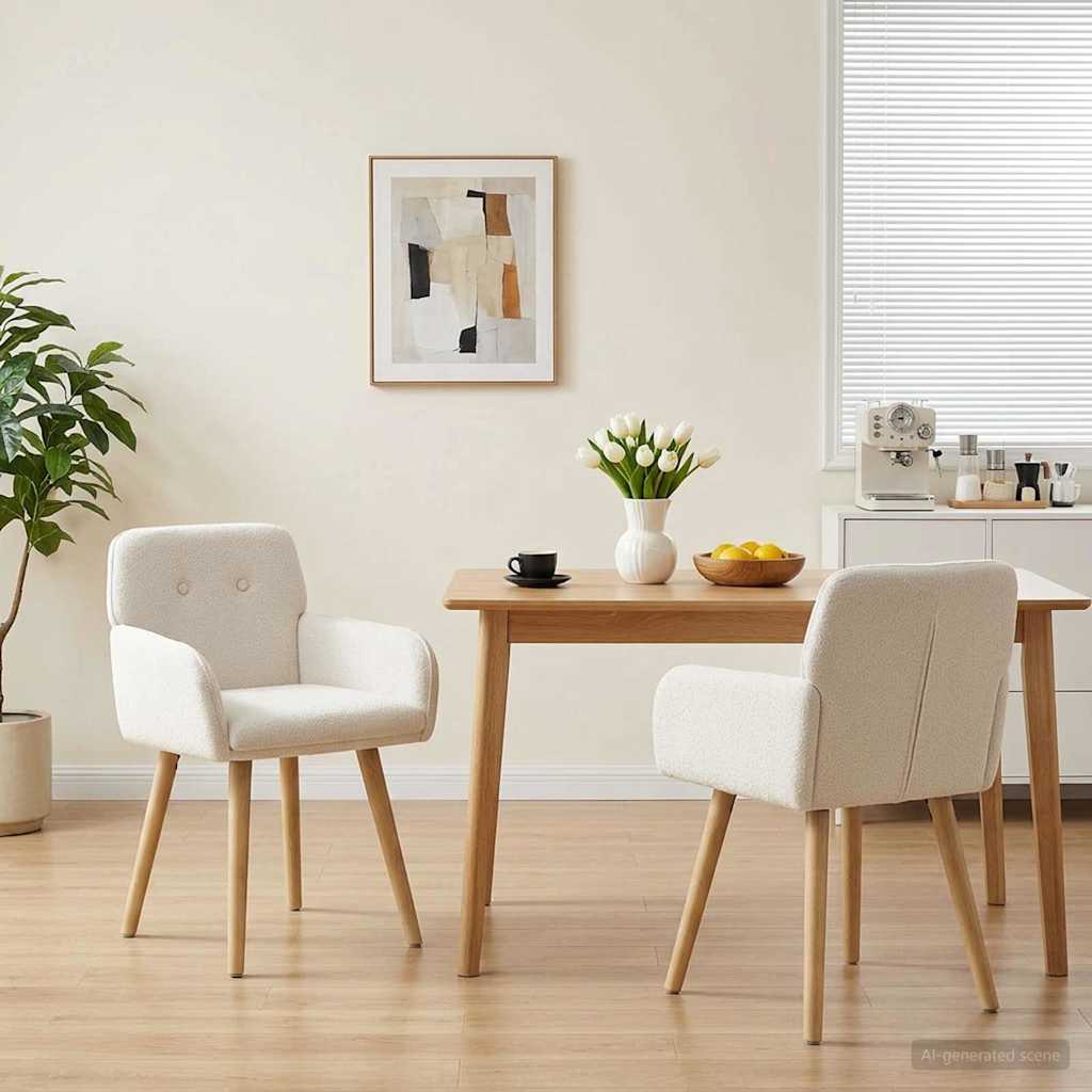 Καρέκλες φαγητού 2 pcs Μπουκλέ Κρεμ 59 x 57 x 85 εκ.