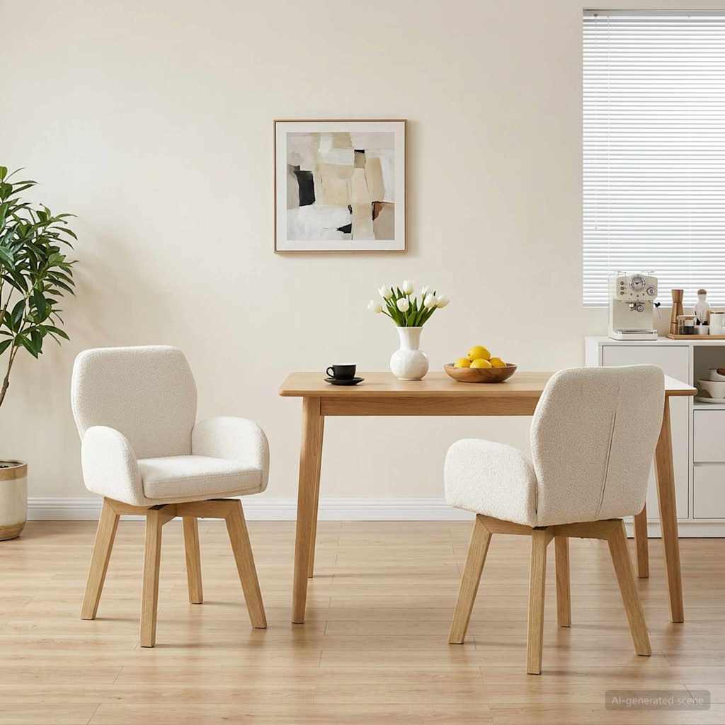 Γυριστές καρέκλες φαγητού 2 pcs Μπουκλέ Κρεμ 54 x 58 x 87 εκ. - Pakobazaar