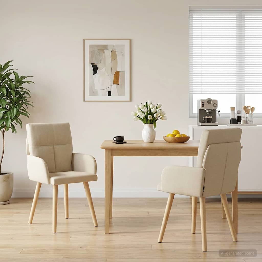 Καρέκλες φαγητού 2 pcs Ύφασμα Κρεμ 60 x 56 x 96 εκ