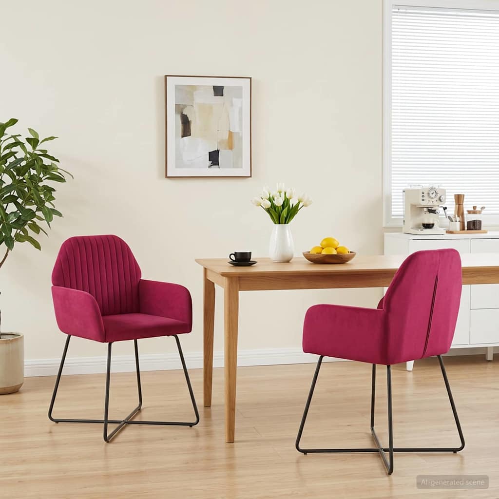 Καρέκλες φαγητού 2 pcs Βελούδο Κόκκινο 55 x 50 x 84 εκ.