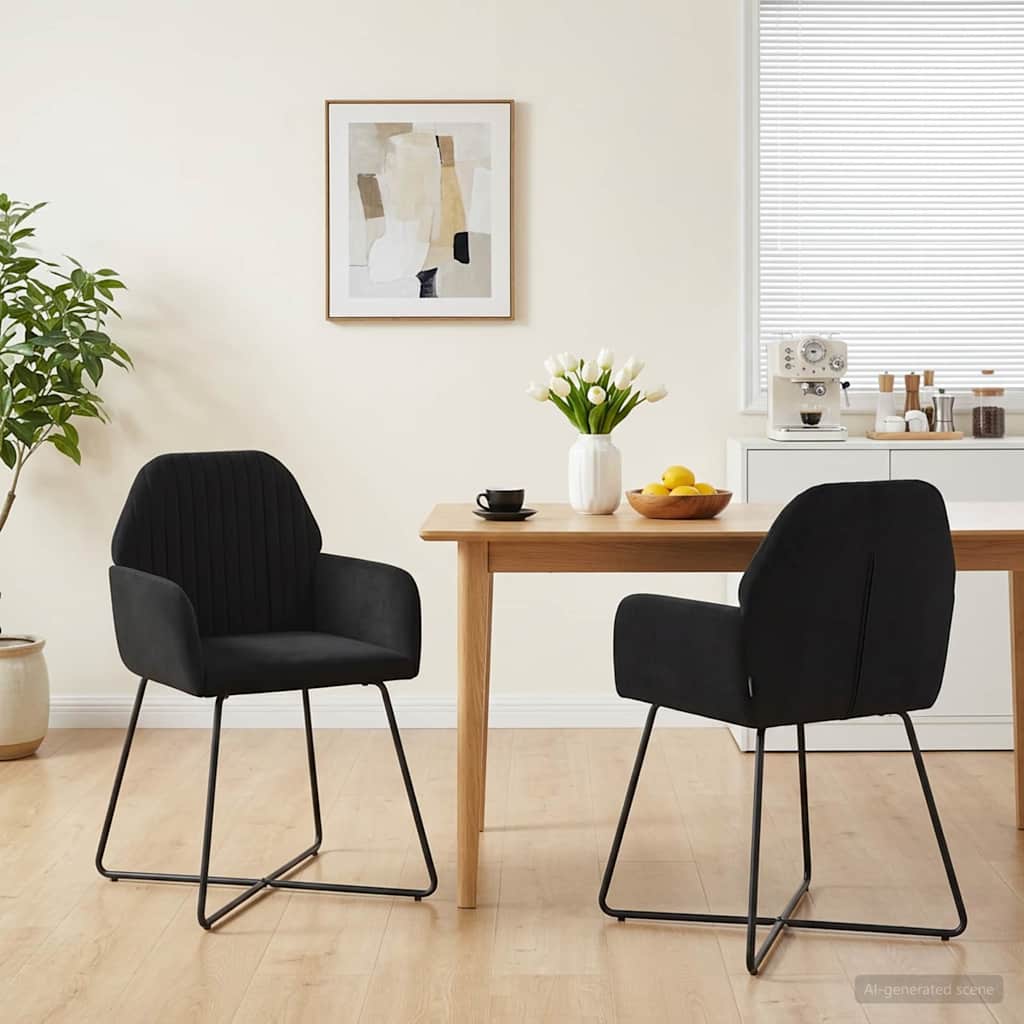 Καρέκλες φαγητού 2 pcs Βελούδο Μαύρο 55 x 50 x 84 εκ. - Pakobazaar