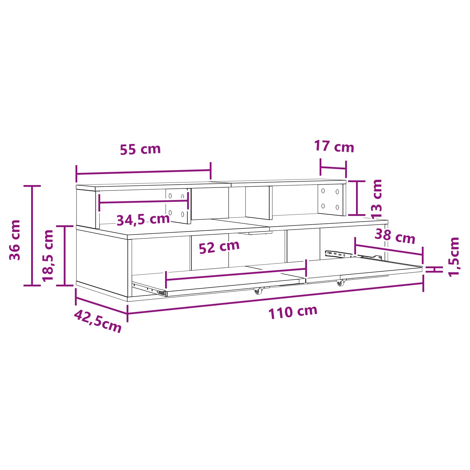 Γραφείο Στούντιο Μαύρη Δρυς 110 x 42,5 x 36 εκ
