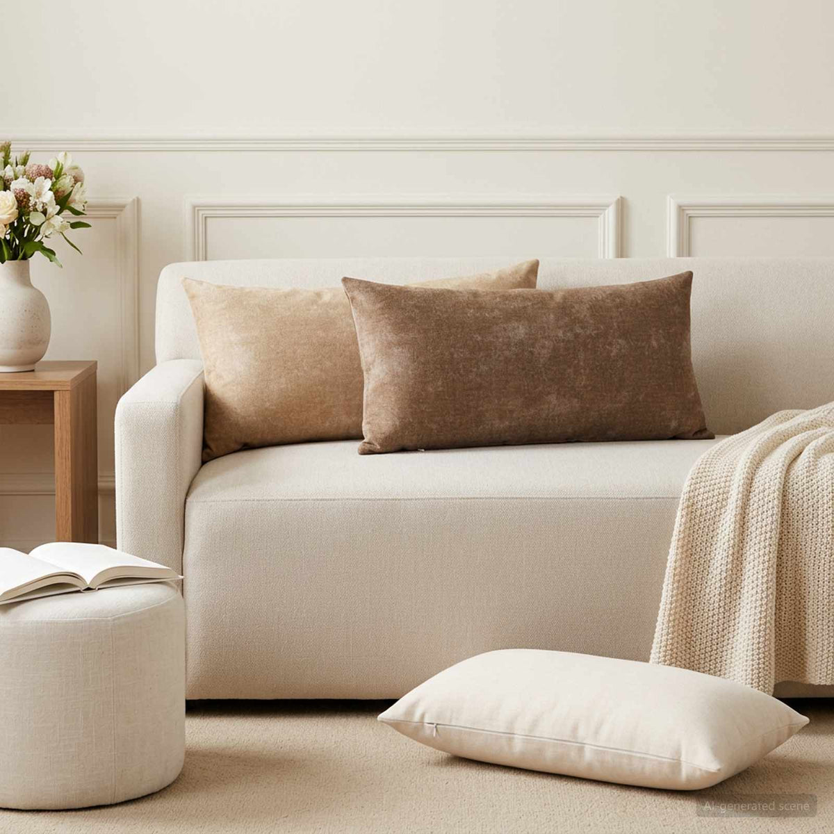 Μαξιλάρι 6 τμχ. HEERLEN Taupe 40 x 80 cm Ύφασμα Chenille - Pakobazaar