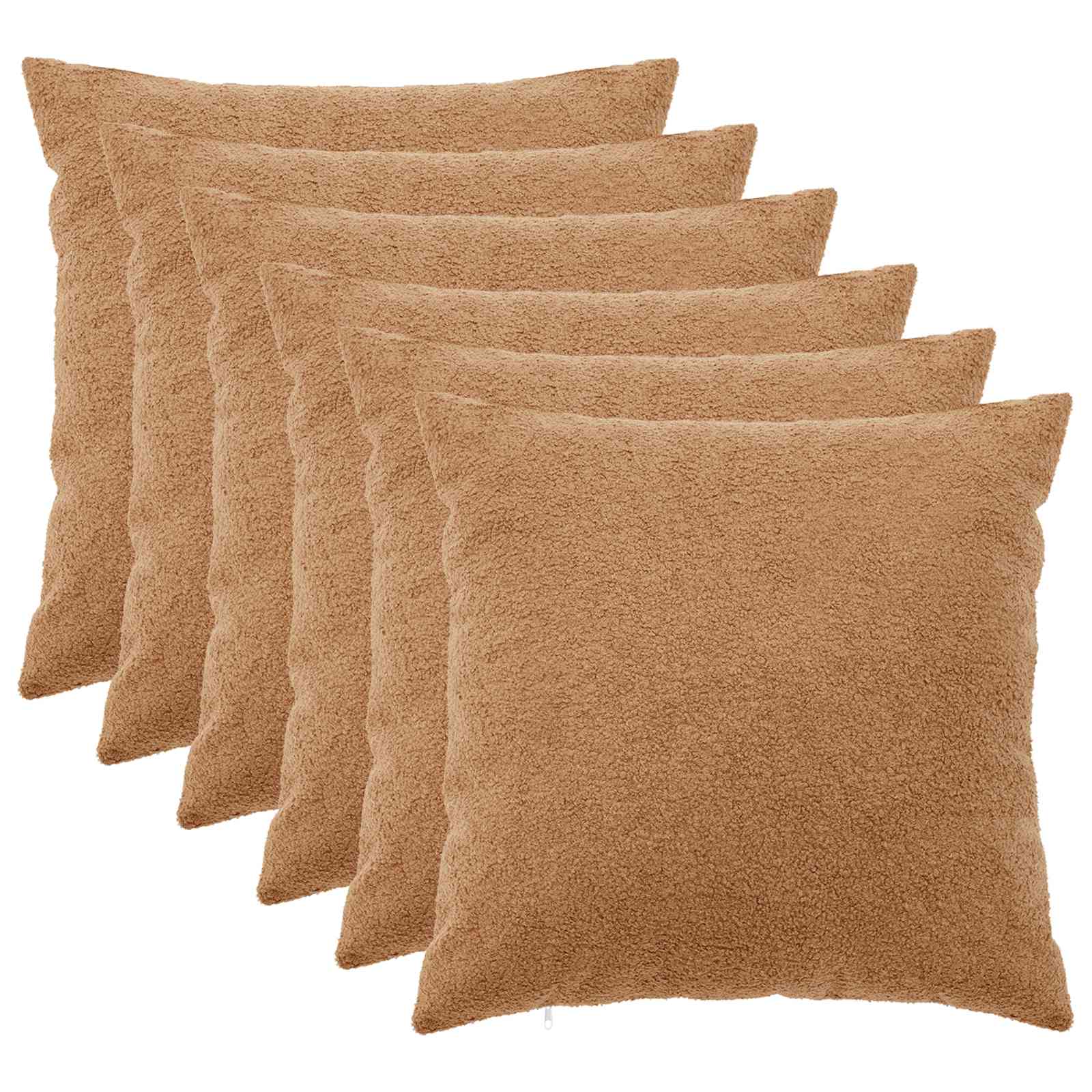 Κάλυμμα Μαξιλαριού 6 pcs HEERLEN Μπεζ 60 x 60 cm Μπουκλέ - Pakobazaar
