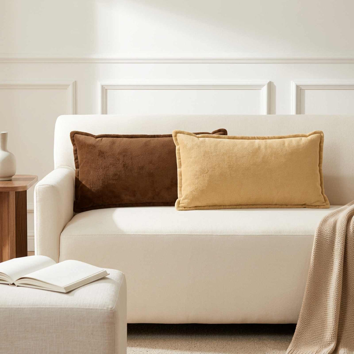 Κάλυμμα Μαξιλαριού 12 τμχ. HOUTEN Taupe 40 x 80 cm Φανέλα - Pakobazaar