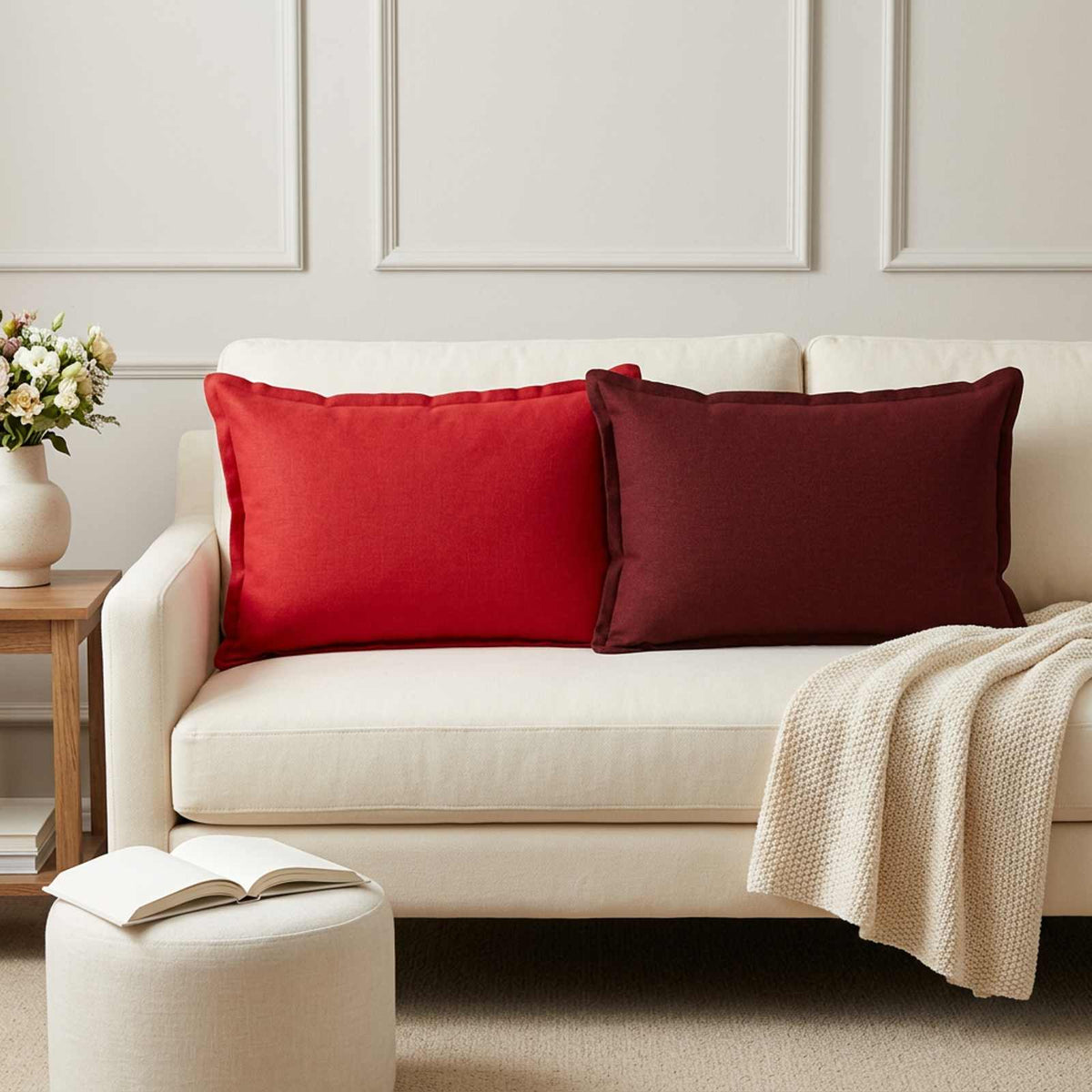 Μαξιλάρι Ρίψης 2 τμχ. HOUTEN Κόκκινο 50 x 75 cm Ψεύτικο Λινό - Pakobazaar
