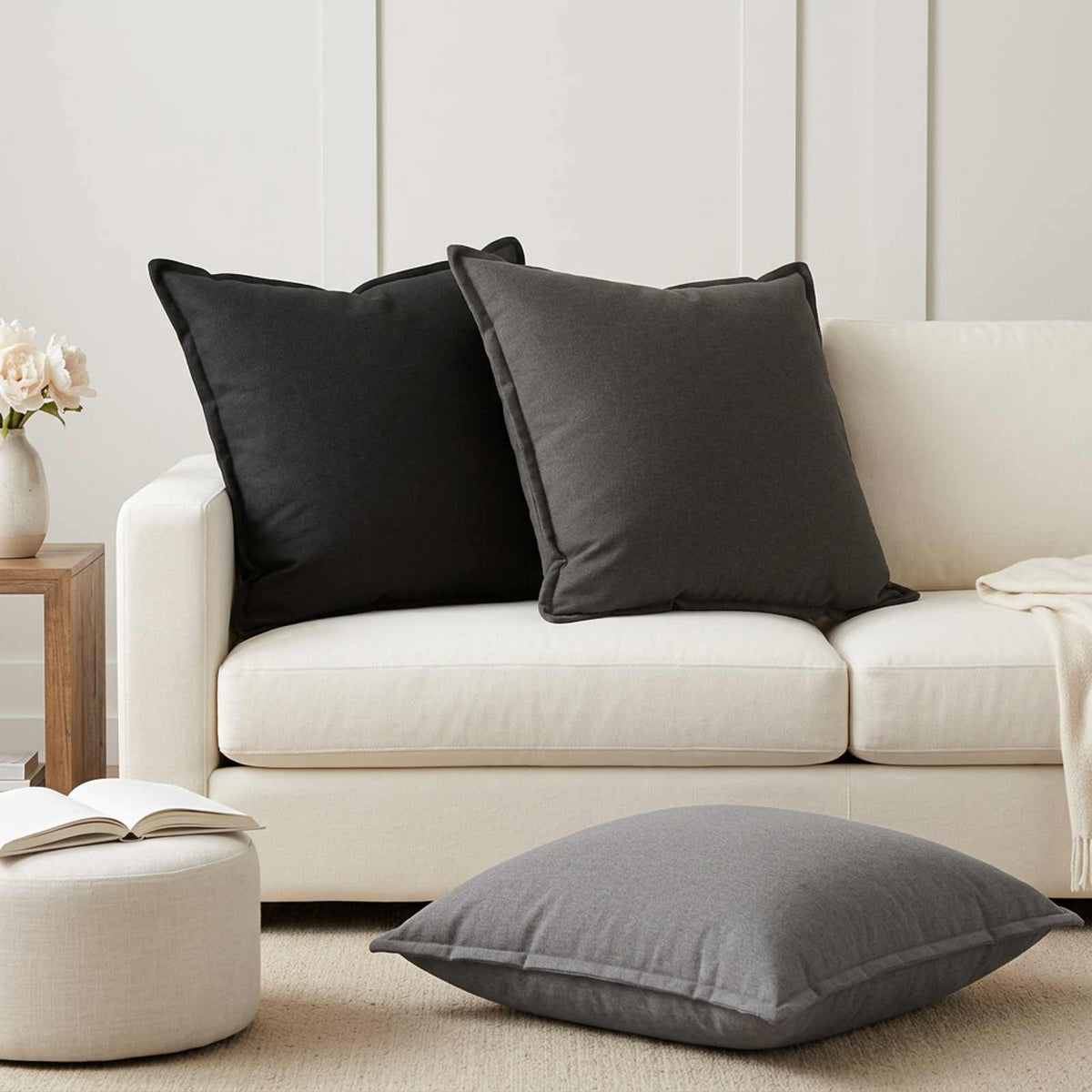 Μαξιλάρι 2 τμχ. HOUTEN Ανοιχτό γκρι 80 x 80 cm Ψεύτικο Λινό - Pakobazaar