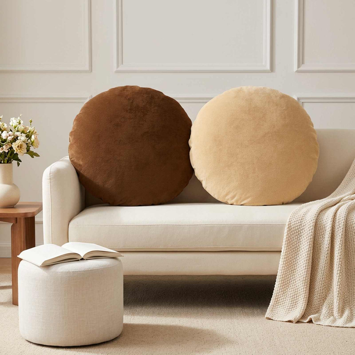 Κάλυμμα Μαξιλαριού 6 τμχ. HEERLEN Taupe Διάμ. 50 cm Φανέλα - Pakobazaar