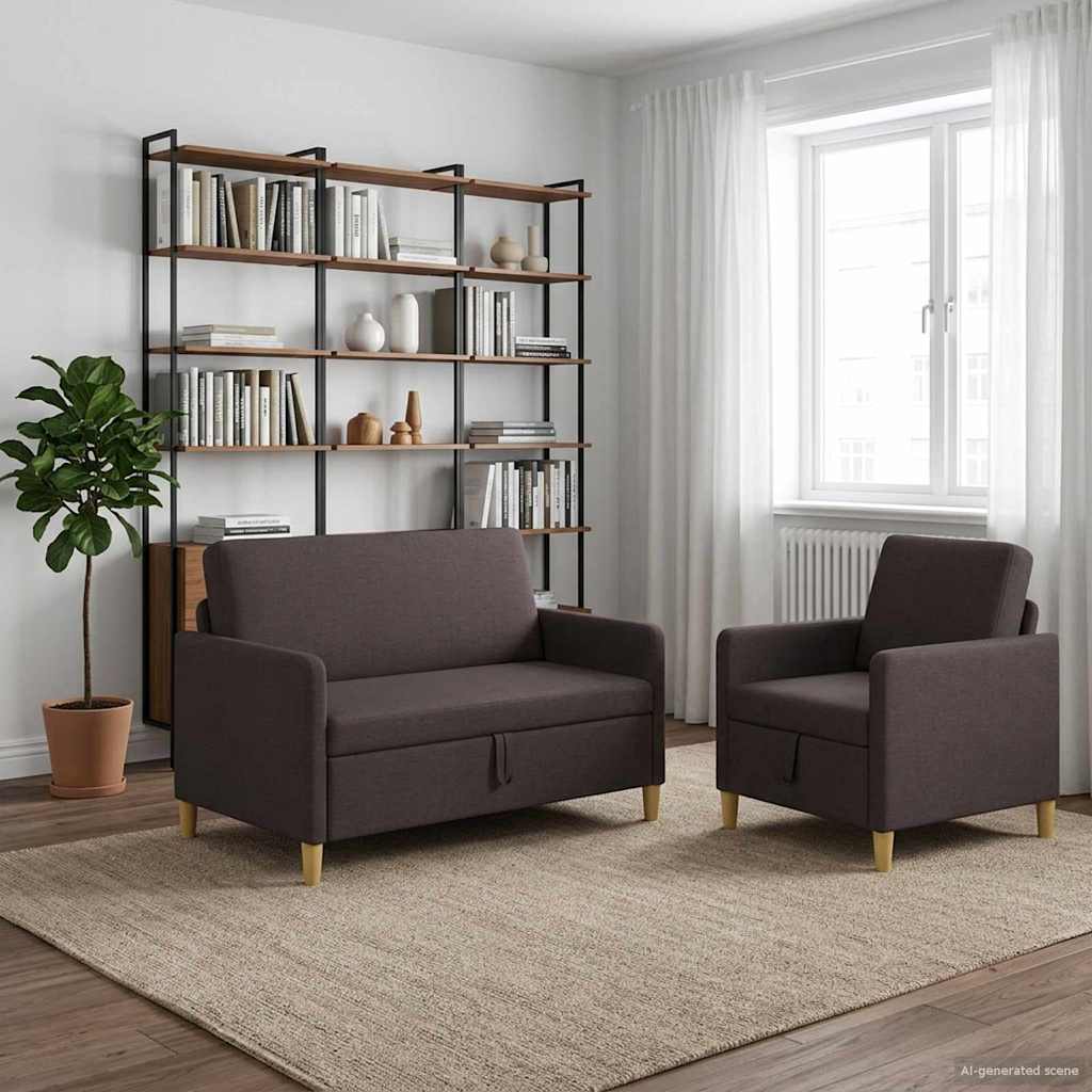 Σαλονάκι Σετ Με Αποθηκευτικό Χώρο 2 pcs Σκούρο Καφέ Πολυεστέρας
