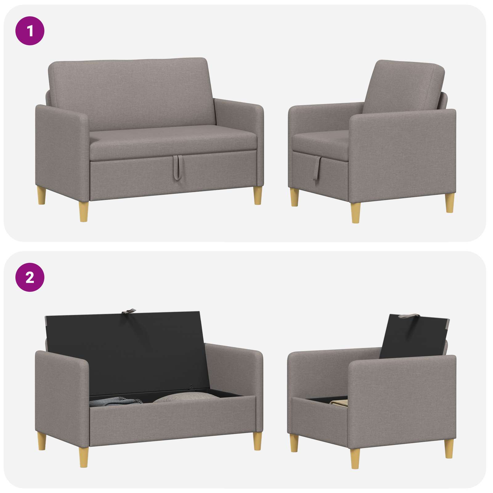 Σαλονάκι Σετ Με Αποθηκευτικό Χώρο 2 pcs Taupe Πολυεστέρας