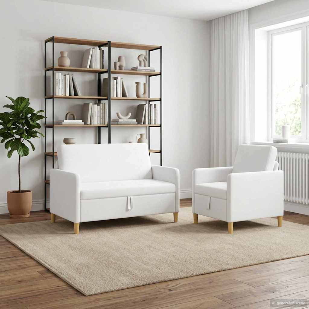 Σαλονάκι Σετ Με Αποθηκευτικό Χώρο 2 pcs Λευκό Πολυεστέρας