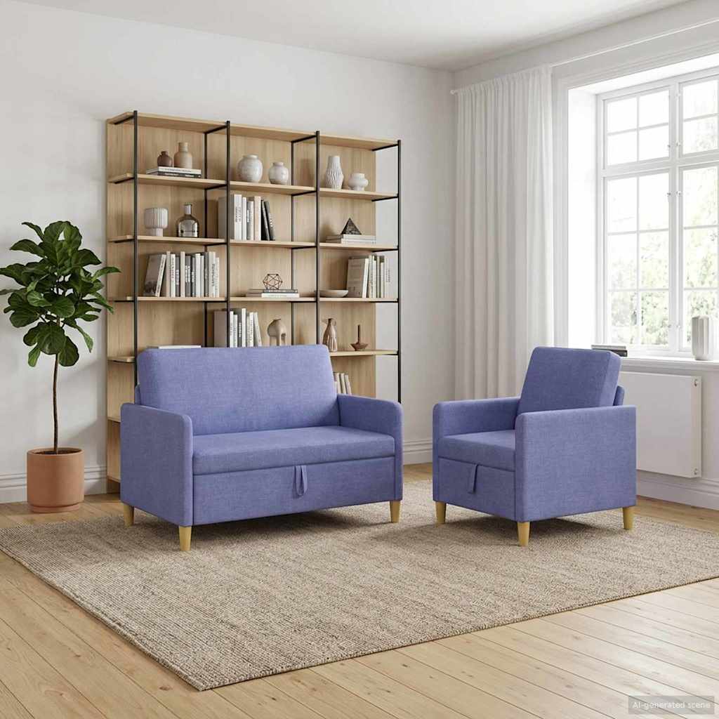 Σαλονάκι Σετ Με Αποθηκευτικό Χώρο 2 pcs Μπλε τζην Πολυεστέρας