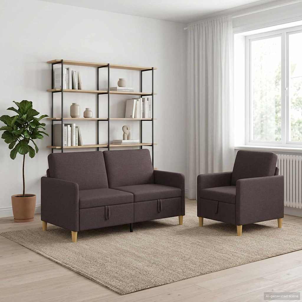 Σαλονάκι Σετ Με Αποθηκευτικό Χώρο 2 pcs Σκούρο Καφέ Πολυεστέρας - Pakobazaar