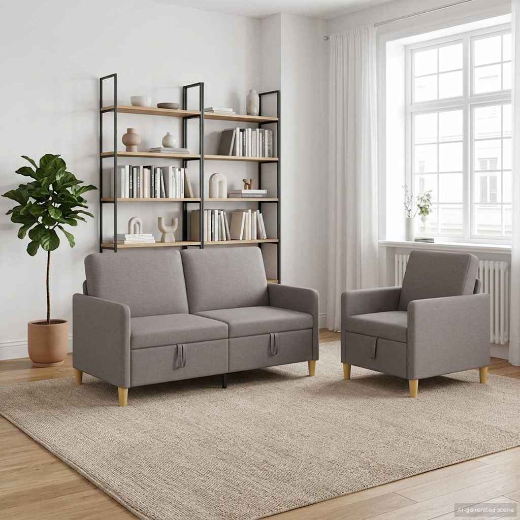 Σαλονάκι Σετ Με Αποθηκευτικό Χώρο 2 pcs Taupe Πολυεστέρας - Pakobazaar