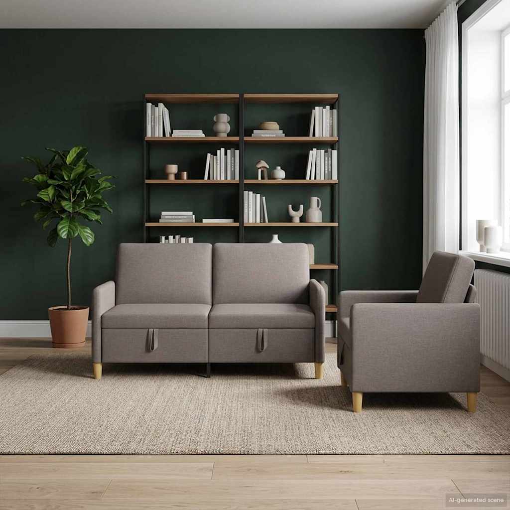 Σαλονάκι Σετ Με Αποθηκευτικό Χώρο 2 pcs Taupe Πολυεστέρας - Pakobazaar