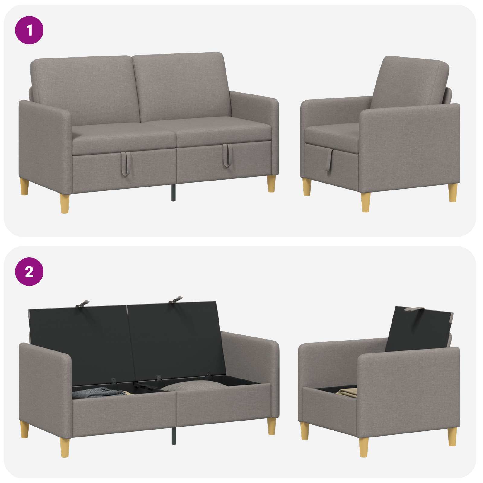 Σαλονάκι Σετ Με Αποθηκευτικό Χώρο 2 pcs Taupe Πολυεστέρας - Pakobazaar