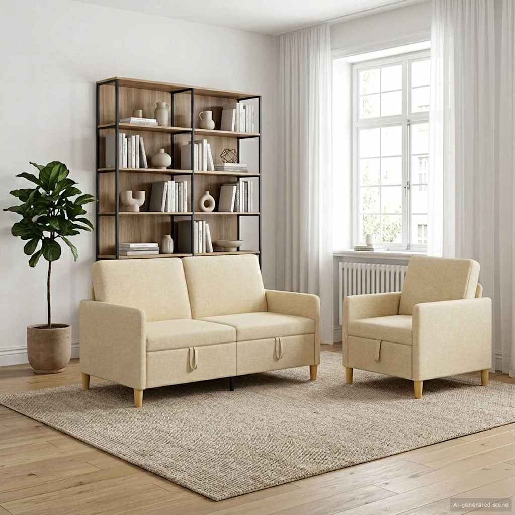 Σαλονάκι Σετ Με Αποθηκευτικό Χώρο 2 pcs Κρεμ Πολυεστέρας - Pakobazaar