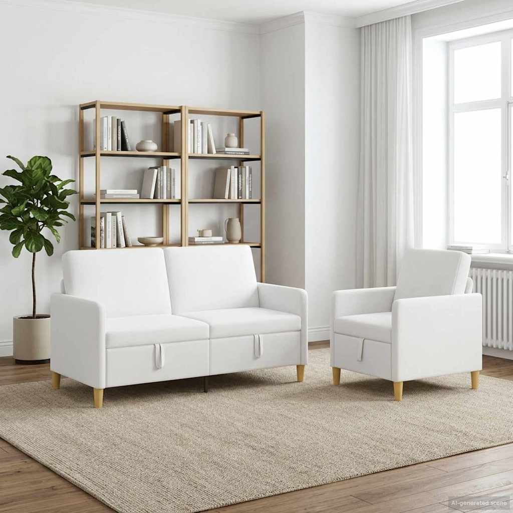 Σαλονάκι Σετ Με Αποθηκευτικό Χώρο 2 pcs Λευκό Πολυεστέρας