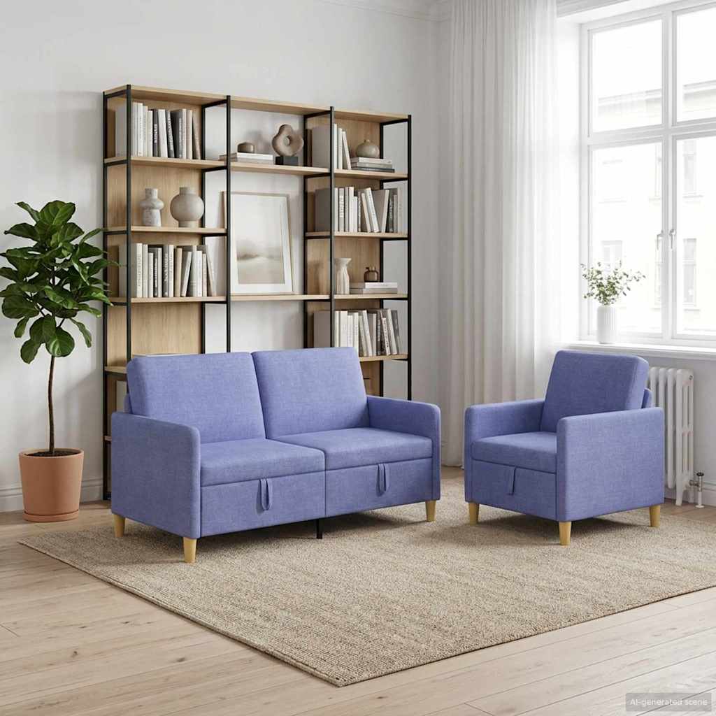 Σαλονάκι Σετ Με Αποθηκευτικό Χώρο 2 pcs Μπλε τζην Πολυεστέρας
