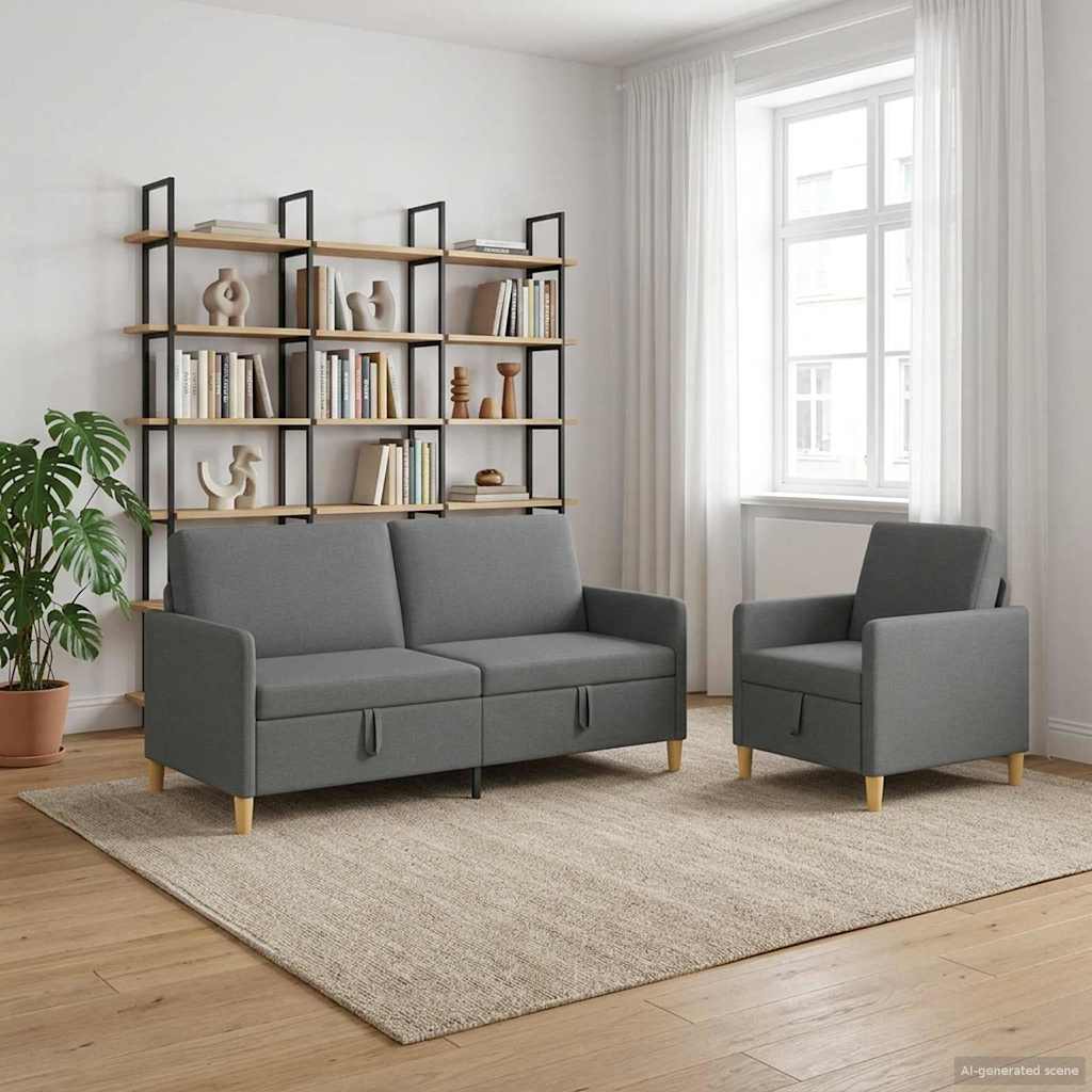 Σαλονάκι Σετ Με Αποθηκευτικό Χώρο 2 pcs Σκούρο Γκρι Πολυεστέρας - Pakobazaar
