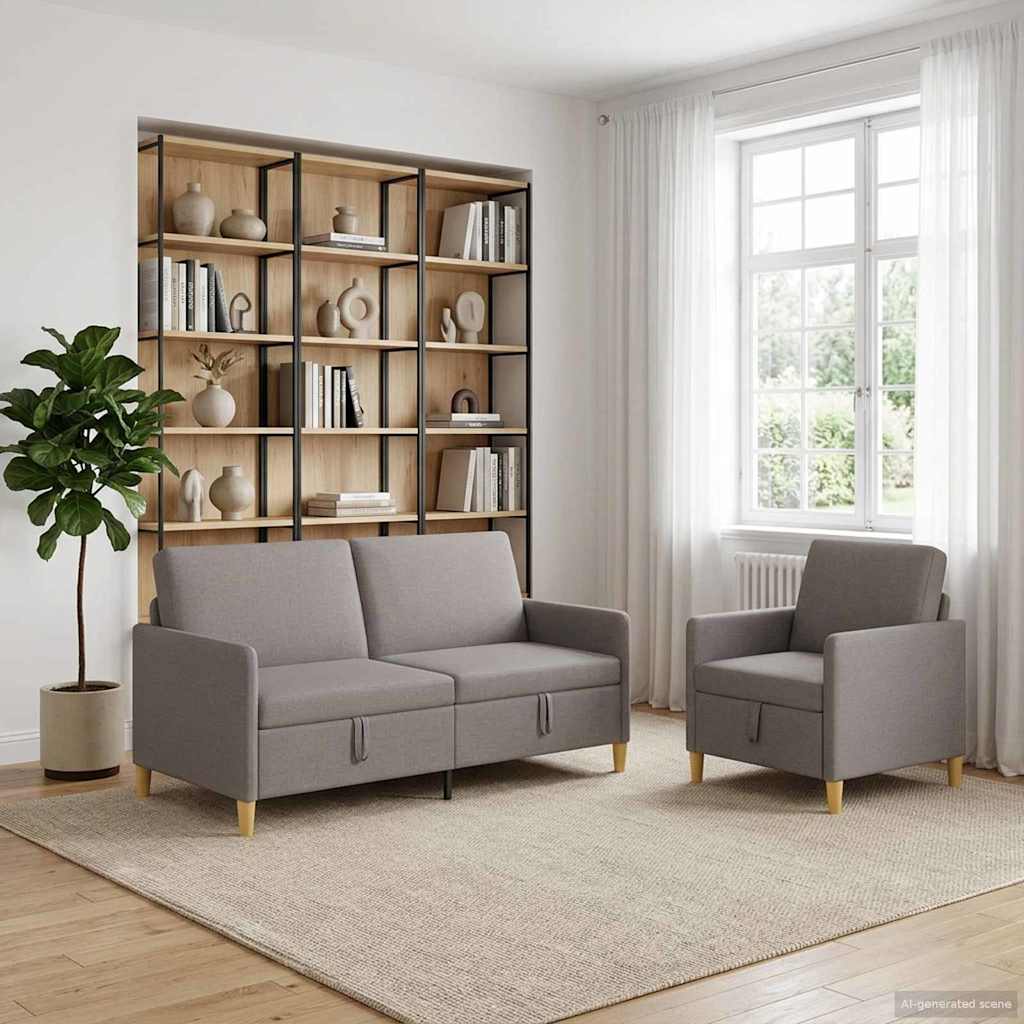 Σαλονάκι Σετ Με Αποθηκευτικό Χώρο 2 pcs Taupe Πολυεστέρας