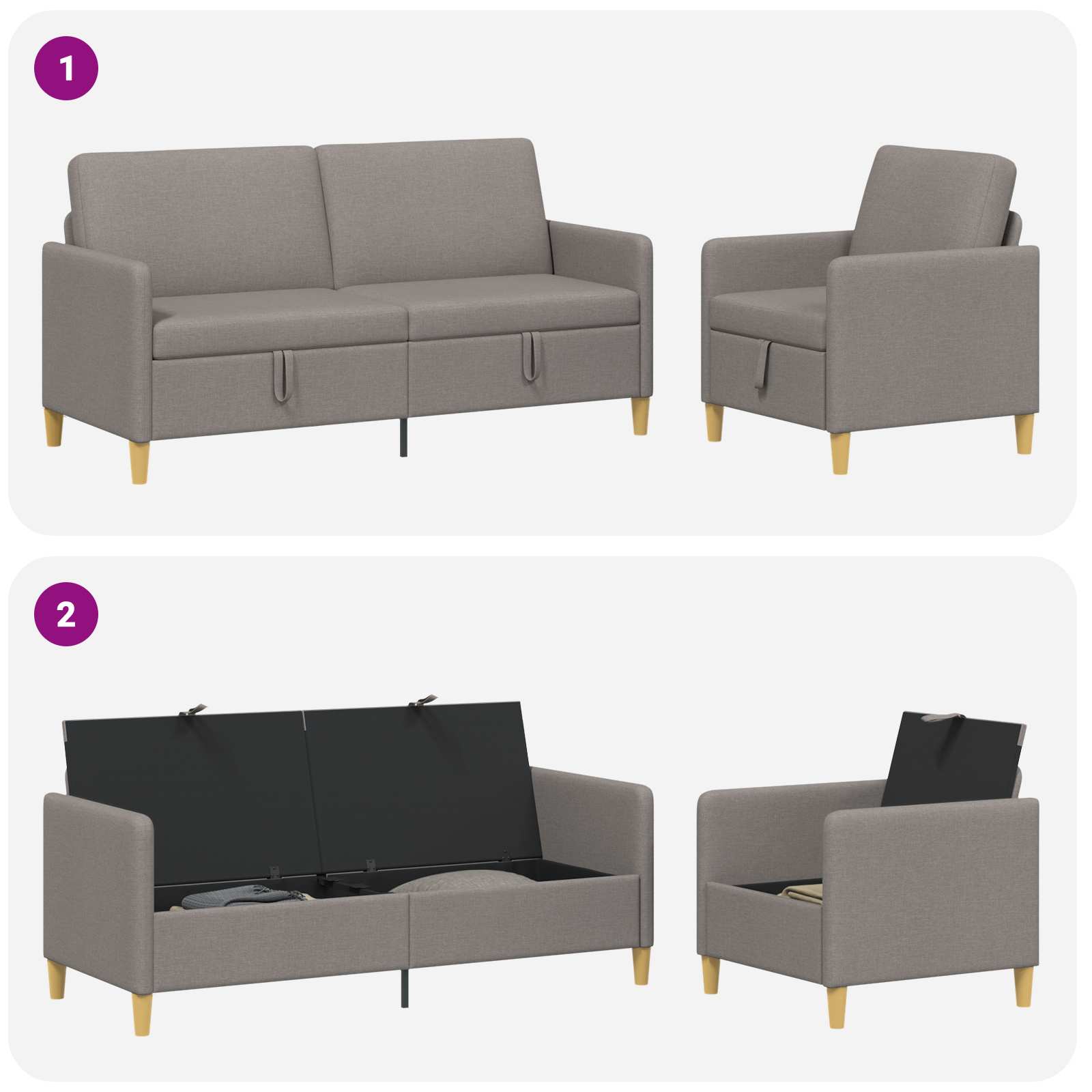 Σαλονάκι Σετ Με Αποθηκευτικό Χώρο 2 pcs Taupe Πολυεστέρας