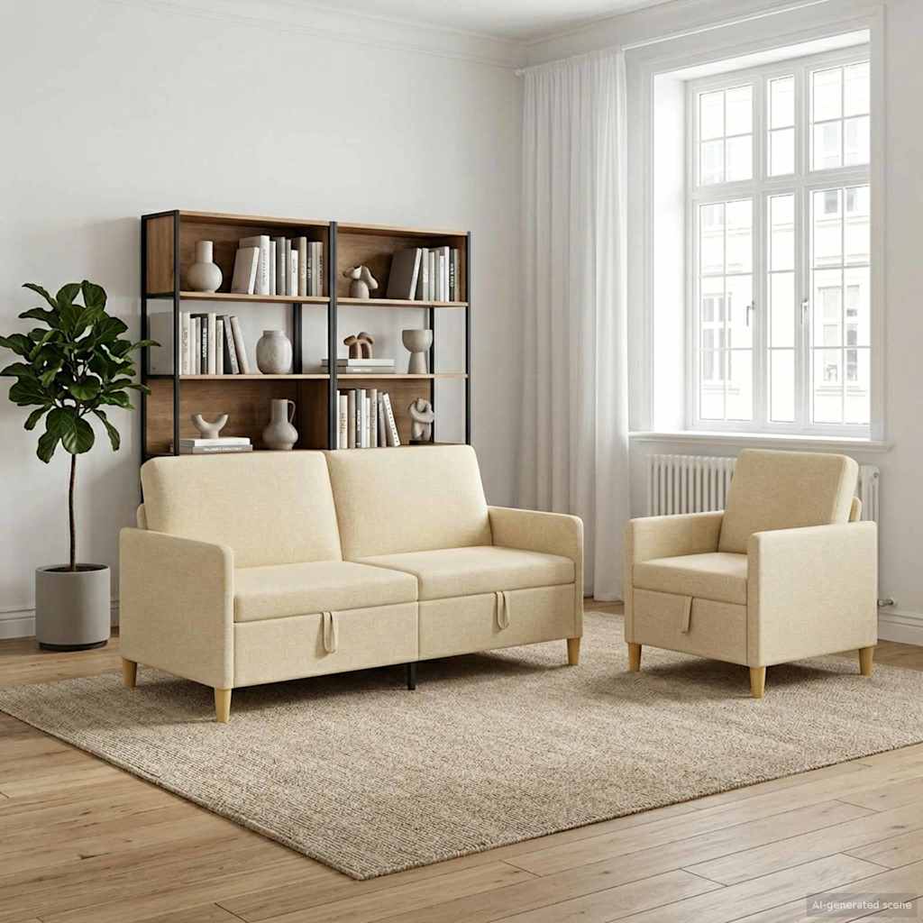 Σαλονάκι Σετ Με Αποθηκευτικό Χώρο 2 pcs Κρεμ Πολυεστέρας